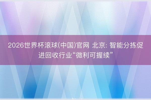 2026世界杯滚球(中国)官网 北京: 智能分拣促进回收行业“微利可握续”