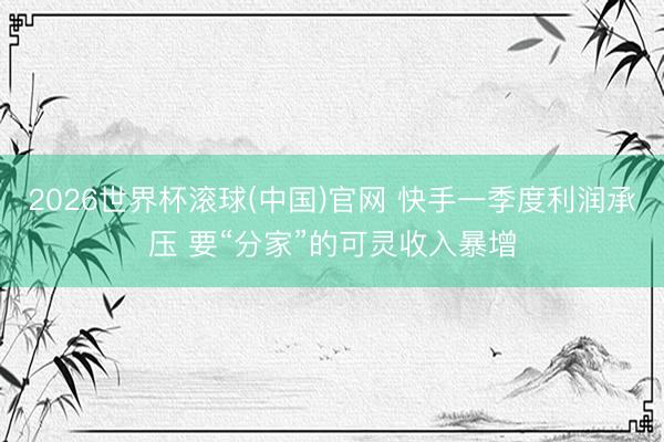 2026世界杯滚球(中国)官网 快手一季度利润承压 要“分家”的可灵收入暴增